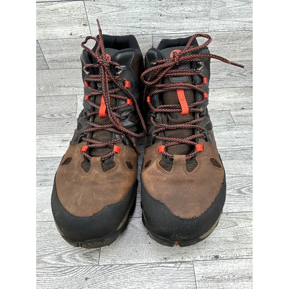 Merrell Clay Performance Men Sz 11.5 Hiking Boots Brown Orange Waterproof J09397